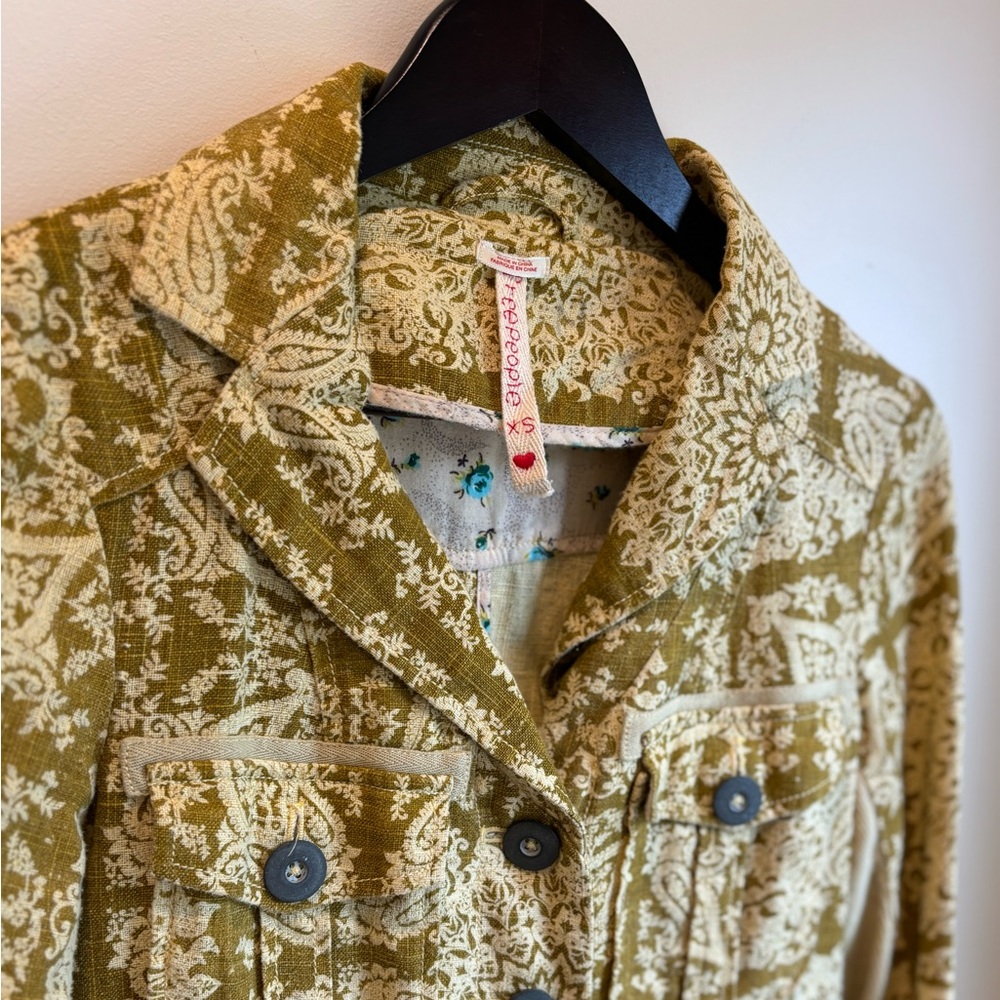 FREE PEOPLE Tan Floral Damask Trench Size XS - Picture 3 of 11